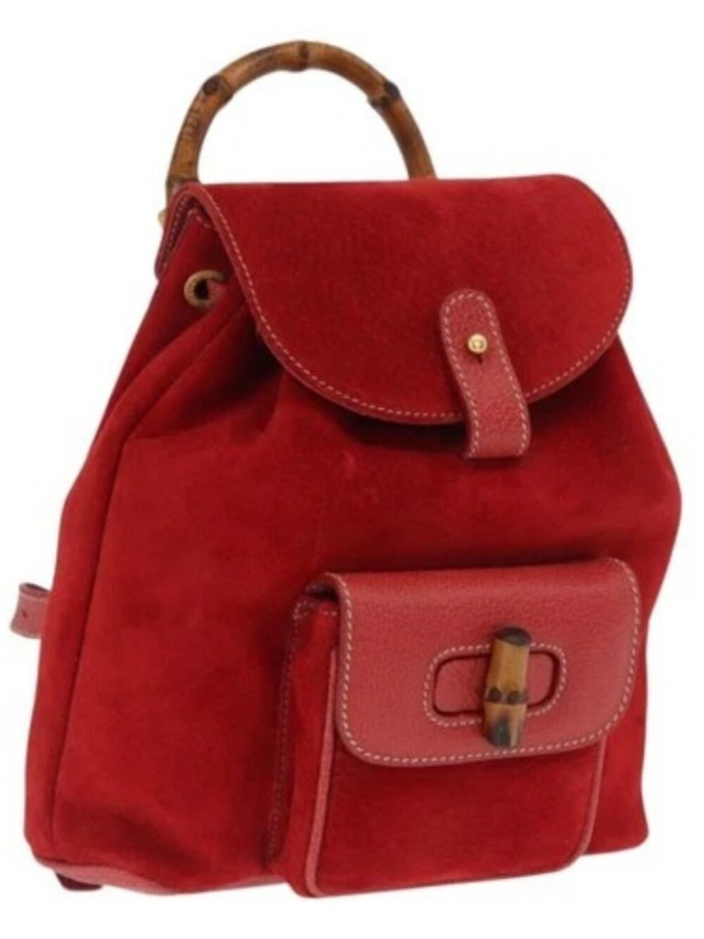 GUCCI Bamboo Backpack Suede Red Gold 003
